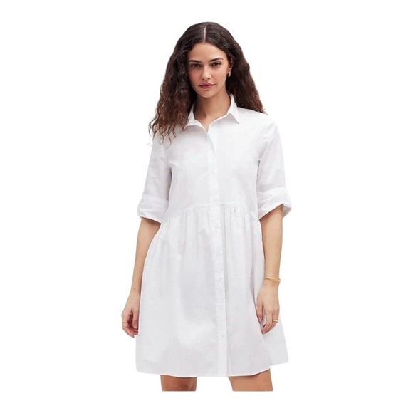 Madewell Button-Front Mini Shirtdress in Poplin in Crisp White NEW Size Small - Picture 1 of 12